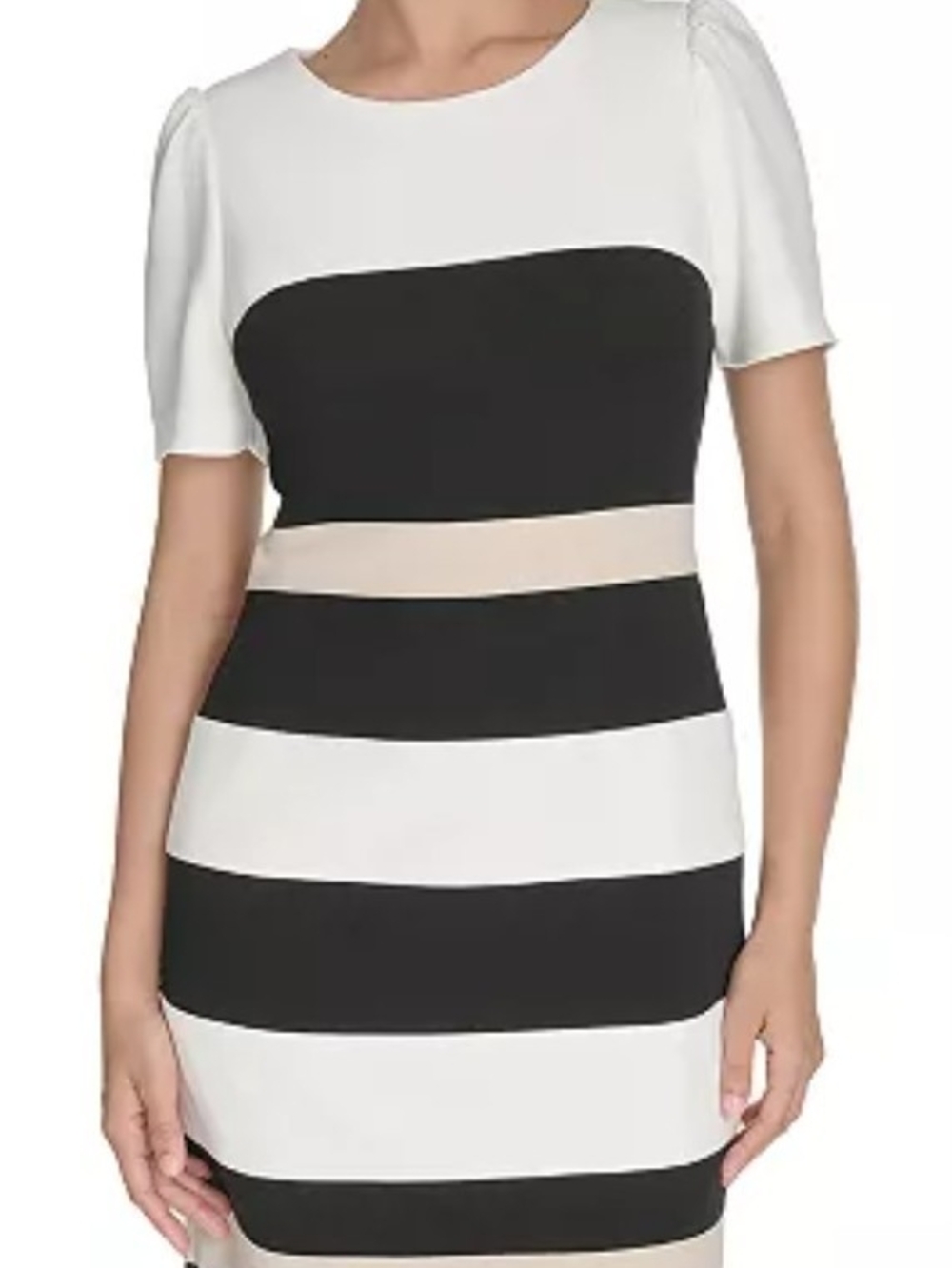 Tommy Hilfiger Black, White & Cream Striped Sheath Dress